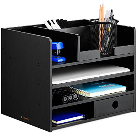 Navaris Schreibtisch Organizer Ablage aus Bambus - 33x24x26cm Ordnungssystem Briefablage aus Holz - für Tisch Büro Schreibtisch - leicht zu reinigen