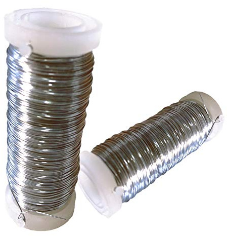 55 m, 2 rullar 0,35 mm silver blomtråd – flexibel trådbindning av konsthantverk, blomarrangemang, blomtråd, för pyssel, blomtråd, sticktråd, blomtråd för konstgjort hantverk