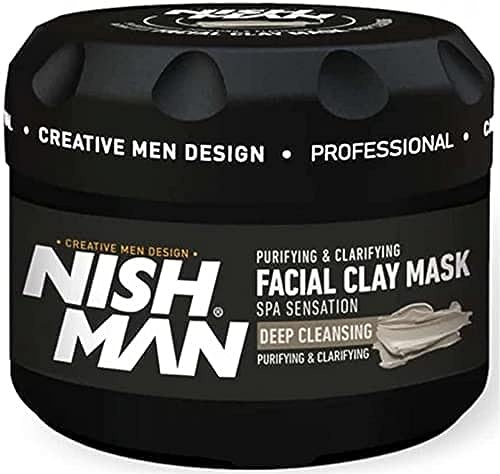 NISHMAN Maschera Viso all'Argilla 450 g – Pulizia Profonda & Cura della Pelle per Uomini - Rimuove le Impurità, Assorbe il Sebo in Eccesso, Lascia la Pelle Fresca & Morbida