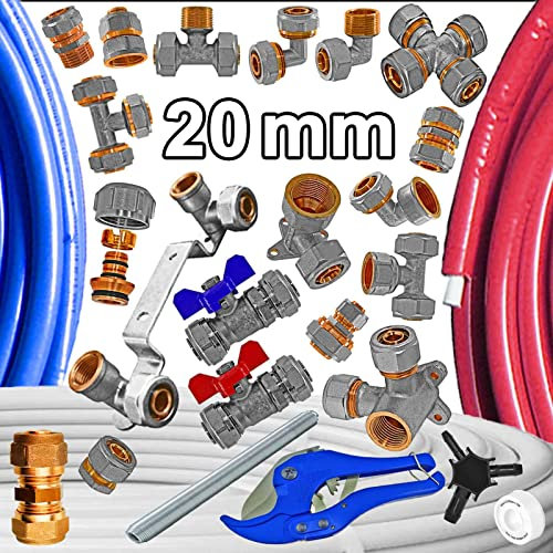 MegaHaustechnik T-Stück Mitten-Abgang reduziert Schraub-Fitting für Mehrschichtverbundrohr 20x2 16x2 16x2 mm (AußenØ x Wandstärke) aus Messing Verschraubung Verbinder Trinkwasser geeignet