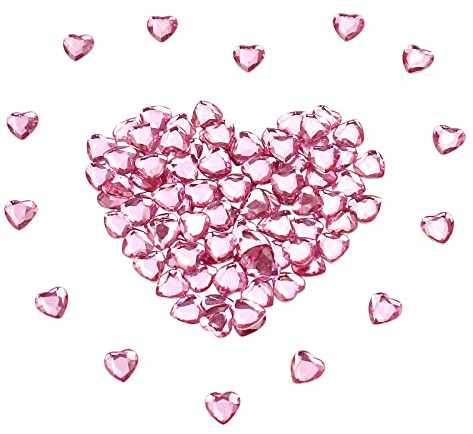 aupawdy 1000 Pièces Rose Strass Cristaux Coeur Acrylique en Strass Coeur à Dos Plat de Cristal pour Fabrication de Cartes, Artisanat, Invitations de Mariage décoration Table Mariage
