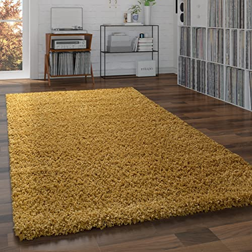 Paco Home Shaggy Teppich Hochflor Flauschig Wohnzimmer Uni In Versch. Farben & Größen, Grösse:70x250 cm, Farbe:Gelb