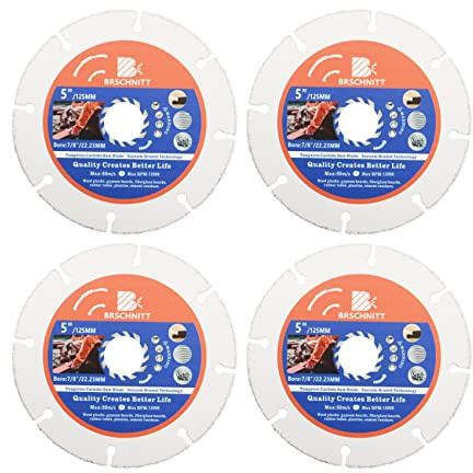 Lame de scie circulaire Carbide Multi Wheel, BRSCHNITT 4pcs 125mm Carbure de Tungstène Couper la Roue pour Bois, Stratifié, Plaque de plâtre, Plastique pour meuleuse d'angle
