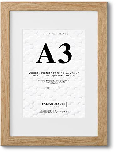Fabian Clarke London® A3 Modern Oak Wooden Picture Photo Frame with White A4 Mount to Hang Portrait or Landscape