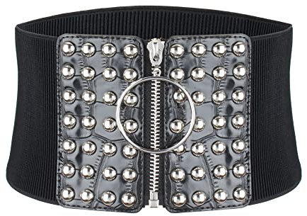 MEGAUK Damen Leder Gürtel Breit Nieten Gürtel Elastischer Taillengürtel Vintage Nietengürtel Hüftgürtel Bindegürtel Lolita Korsett