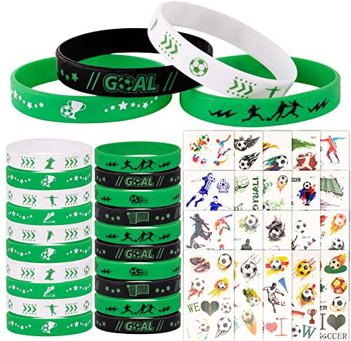 COLOFALLA 20 Stück Fußball Armbänder + 20 Blatt Tattoo Aufkleber Fußball Kindergeburtstag Deko Geschenke für Kinder Junge Mädchen Geburtstagsgeschenk Geburtstag Party Zubehör