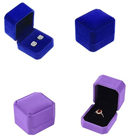 Hudiepan 2 Pezzi Scatola per Anelli in Velluto, Scatola Regalo ad Anello, Cofanetto Anello, Double Ring Jewelry Box, per Proposta, Amante Anniversario, Matrimonio (Blu, Viola)