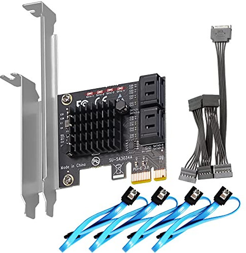 GLOTRENDS SA3034-C Carte d'extension PCIe X1 SATA à 4 Ports avec câbles SATA et d'alimentation, Compatible avec Windows, Linux, Mac OS, NAS