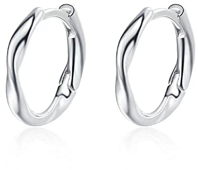 Silber 925 Creolen Klein Für Mädchen Und Frauen - Twist Shaped Unregelmäßige Ohrringe Für Herren - 2 Stück