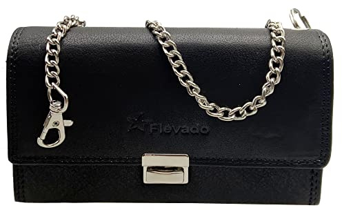 flevado Robuste Büffelleder Kellner Geldbörse Gastronomie Barbörse Unisex 7 Geldscheinfächer Hosenkette (schwarz)