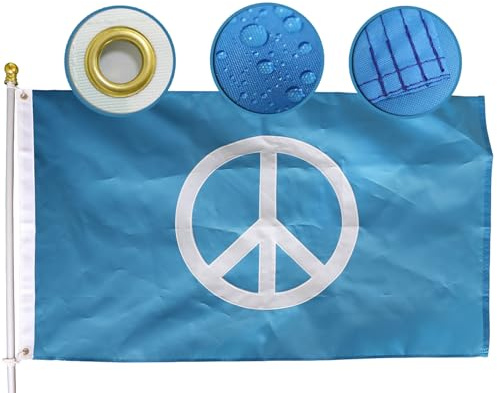 Premium-Flagge mit Weltfriedenssymbolen, 90 x 150 cm, groß, doppelseitig bestickt, vierfach genähte Fliegenenden, Liebes-Friedensflaggen für den Außenbereich, Hausdekoration
