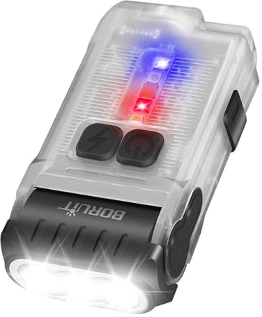 BORUIT V15 Linterna LED alta Potencia Recargable 1200LM Pequeña Linternas Llavero Brillante con Lmán 80° Giratoria, 10 Modos IP67 Impermeable USB Mini Lanterna