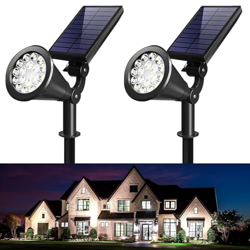 WWOAA Solar Spot Lights Outdoor, 800 Lumens Bright Solar Lights Outdoor Waterproof, 2-in-1 18LED Wall/Ground Solar Spotlights for Garden, Yard, Tree, Pool, Auto On/Off, Pack of 2(Cool White), WA-W218