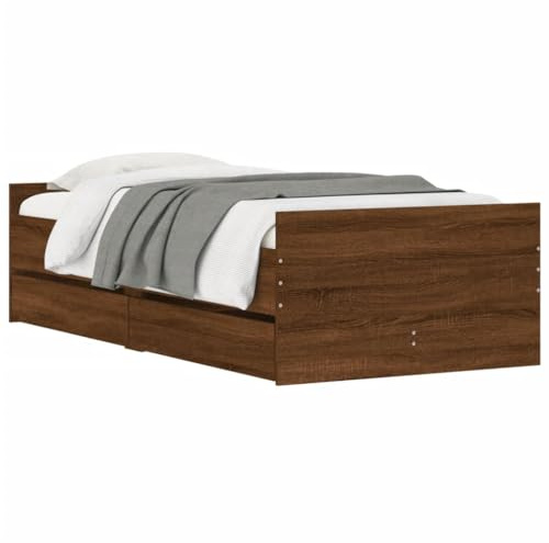 vidaXL Sängram med lådor brun ek 100x200 cm, säng, förvaringssäng, enkel sängram, enkelsäng, sovrumsmöbler, sängbotten, säng med låda, sängplats