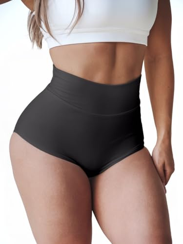 Black Booty Shorts for Women High Waist Butt Lifting Spandex Biker Yoga Gym Dance Hot Pants Rave Outfits,X-Large