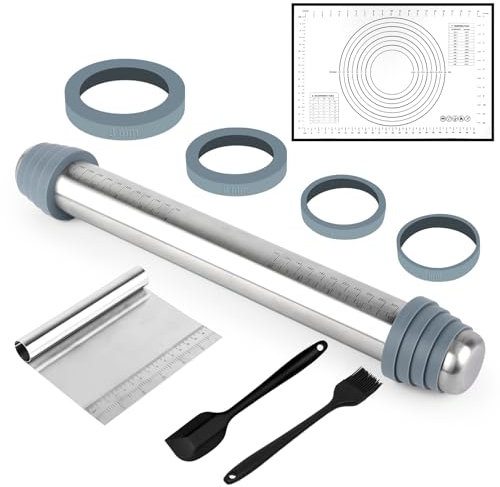Mattarello in Acciaio Inox, Mattarello Regolabile in Acciaio Inox Antiaderente, Rullo di Cottura Regolabile per Biscotti da Forno Pasta Fondente, Pizza