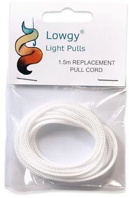 Lowgy 1.5m Replacement Light Pull Cord - 2mm Coloured Cord for Bathroom Light Switches (White)