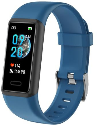 Cloudpoem Orologio Contapassi Uomo Orologio Fitness Smartwatch Cardiofrequenzimetro da Polso Cronometro Smartband Conta Calorie KM Sonno Notifice Messaggi Impermeabile IP68 per Android iOS Blu