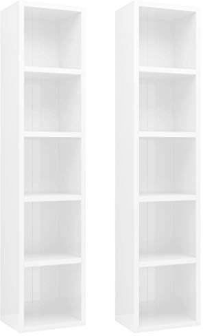 Kangmusi CD-Regale 2 Stk. Hochglanz-Wei? 21x16x93,5 cm Holzwerkstoff, kangmusi802702