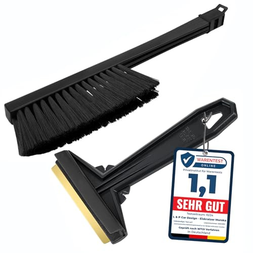 Set Eiskratzer Auto mit Besen - Murska Schneebesen Auto - schnell, einfach & mühelos - Messing Scheibenkratzer - praktisches Profi Set - Schneekratzer & Schneefeger Schneebürste aus Finnland - Schwarz