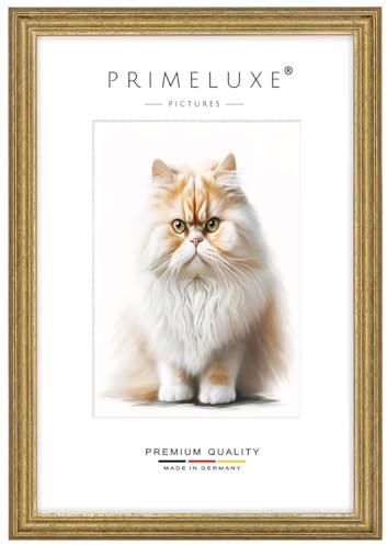 PrimeLuxe Massiv Holz Bilderrahmen nach Maß 30 x 90 cm in Alt-Gold | Größe wählbar | mit entspiegeltem Acrylglas | Rahmen für Poster | Puzzle | Foto collage