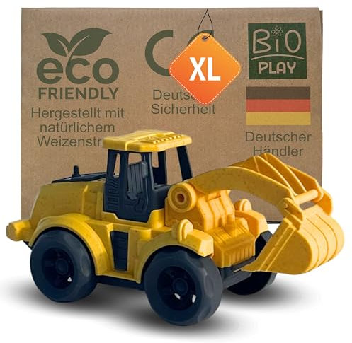 BIOPLAY® Kinder Bagger Spielzeug ab 2 Jahre | Bio Kunststoff | Bewegliche Baggerschaufel | Nachhaltiges Spielzeug ab 18 Monate für Jungen und Mädchen | Indoor und Outdoor | Baustellenfahrzeug