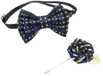Itkcozcg Modische Jacquard-Fliege und Ansteckblume für Jungen, Set für Hochzeiten und formelle Veranstaltungen, kleine Kinder, Herren, Korsagenkrawatte, Farbe: Blau mit Punkten, 10 cm