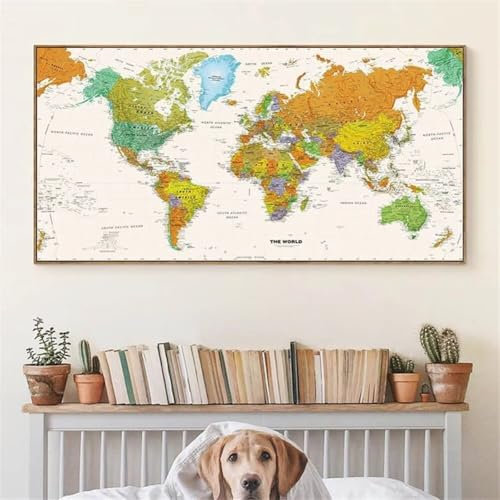 Diamond Painting Mappa del mondo Grandi Dimensioni 60x150cm Diamond Painting Kit Completo con Numeri passatempo per adulti mosaico Ricamo a Punto Croce per Decorazione da Parete di Casa Gifts I39-1