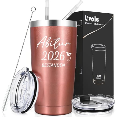 Livole Abitur Abschluss Geschenke, Abi 2026 Deko Mädchen, Abitur 2026 Geschenke, Tasse mit Spruch - Abitur 2026 Bestanden - 600ml Doppelwandig Coffee to go Becher