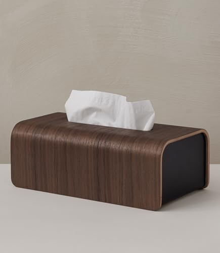 Kazai. Taschentuchbox 'Toke' | Echtholz-Veneer, FSC-Zertifiziert | Nachhaltige Kosmetiktücher-Box in skandinavischen Design | Walnuss, Schwarz