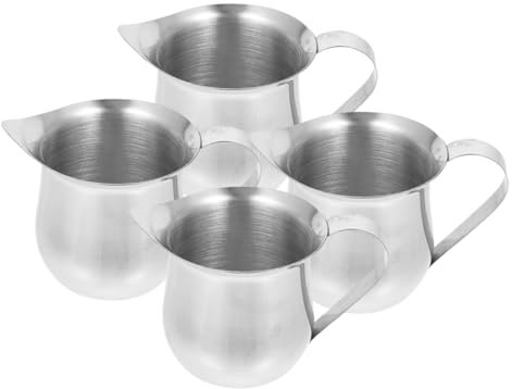 SECFOU Pichet à Lait Inox 90 Ml Petit Volume Acier Inoxydable Solide Multifonction pour Barista Maison et Bureau Lot de 4 Pichets à Mousse de Lait et Café