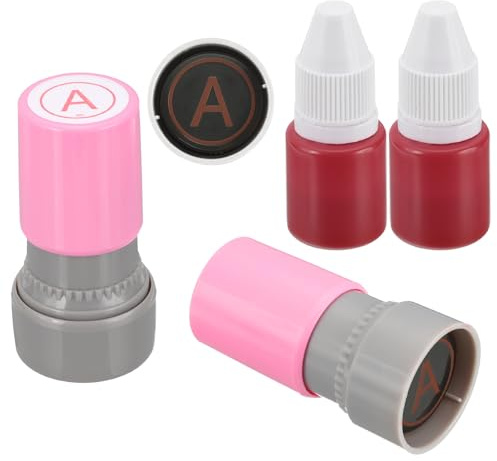 PATIKIL Brevstämplar självbläckande, 2 st alfabet A karaktär lärare bläck initial stämpel med påfyllningsbläck för klass anteckningsbok scrapbooking gör-det-själv hantverk, rosa