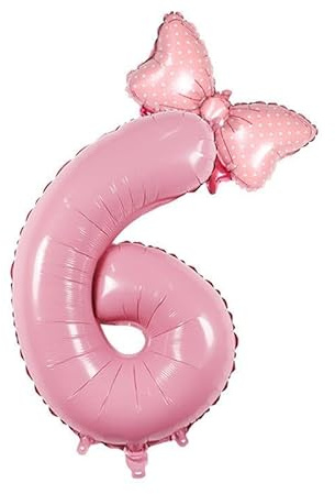 DIWULI Luftballon 6 Geburtstag XXL - Schmetterling Rosa Zahl