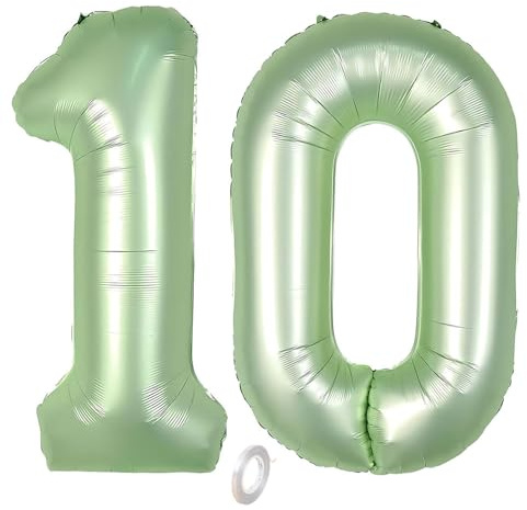 Balorise 40 Zoll Aluminium Luftballon Grün Zahl 10, Helium Unterstützt, Ballon Nummer 0-9, 10-100 (101cm), große Folienballons Dekoration für Geburtstagsfeier, Hochzeit, Jubiläum