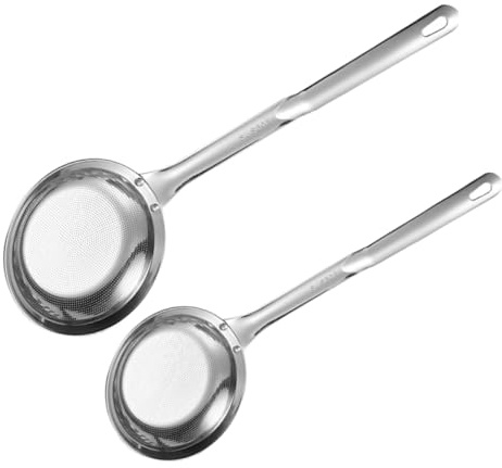 VICASKY Lot De 2 Passoires à Mailles Fines En Acier Inoxydable 304, Louche à Écumer Filtrer, Poignées Longues Antibrûlure, Usages La Cuisine Domestique Et Professionnelle – Grand Et Moyen Modèle