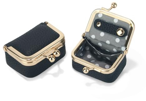 Nefokfdus Genuine Leather Mini Jewelry Box Coin Purse for Women,Solid Color Kiss Lock Jewelry Case Organizer,Mini Travel Ring Box