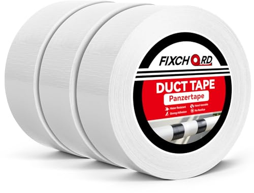 FIXCHORD 3 Rullar Pansartejp, 50mm×50m Vattentät Kanaltejp, Gaffertejp Extra Starkt, Mångsidig silvertejp för Reparation, Förstärkning, Buntning, Tätning, Inomhus/Utomhus, Vit