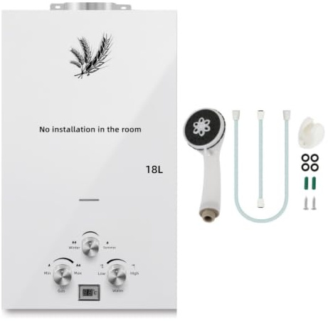 18L Chauffe Eau Gaz,36KW,18L/min,Instantané Chauffe Bain à Gaz Propane ou Butane,Blanc,Chaudière Instantanée à GPL avec Mode Hiver et Mode été pour Maison Camping Caravane