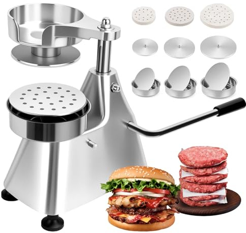 Commercial Burger Patty Maker - 3 in 1 Hamburger Press with Patty Papers for Beef, Pork, Chicken - Ideal for Restaurants and Catering