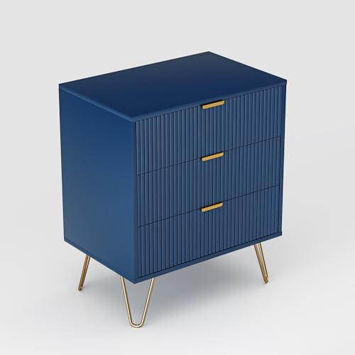 WOBOPCG Set de mesita de noche, mesilla de noche con 3 cajones, mesita de noche con patas de metal, mesita moderna, mesa auxiliar para sofá, mesa para sofá con patas para dormitorio, sala de estar (1