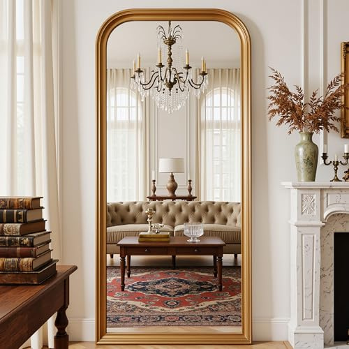Antok Full Length Mirror, 81x41 Floor Mirror Standing Halling for Bedroom Living Room Cloakroom, Gold