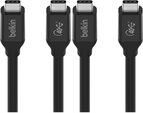 Belkin cable USB4 USB-C a USB-C con certificación USB-IF y Power Delivery de hasta 100 W, 40 Gbps de transferencia de datos y retrocompatibilidad con Thunderbolt 3, USB 3.2 y otros, 0,8m