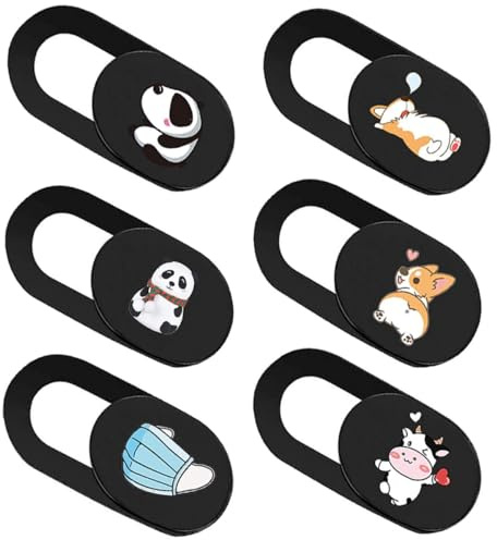 IWOWHERO Lot de 6 Couvertures de Webcam en ABS Anti-Casse Cache-Objectif à Glissière pour Ordinateur Portable et Tablette Motifs Dessin Animé Protection Vie Privée Compatible Majorité