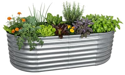 Relaxdays Bac surélevé Demi-Lune, métal galvanisé, Fleurs/Plantes/légumes, HxLxP: 60x200x100 cm, argenté
