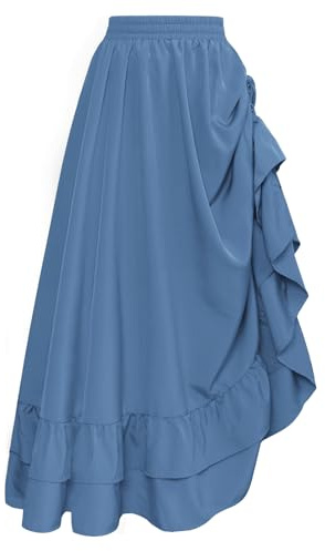 SCARLET DARKNESS Women's Steampunk Maxi Skirt Elastic High Waist Tiered Skirt Adjustable Double-Layer Ruffle Skirt | Layered, High Rise, Medieval Outfit, for Ren Faire, halloween