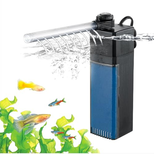 Leise Aquarium Innenfilter mit Filter Pumpe für 20~40l Fischtank, 210L/H 3W | 3-Lagiger Filtration, Einstellbarer Wasserfluss, Leicht Reinigen