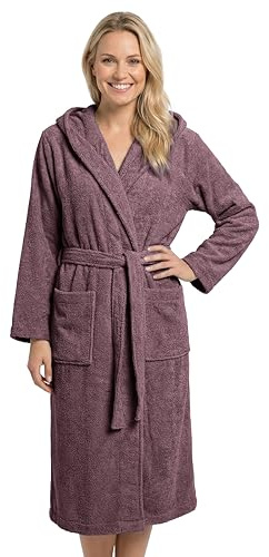 LAYNENBURG Bademantel Damen Frottee aus 100% Baumwolle – OEKO TEX Standard – weicher Morgenmantel langmit Kapuze, Bindegürtel und aufgesetzten Taschen – ideal für Sauna & Zuhause (S-XXXL)