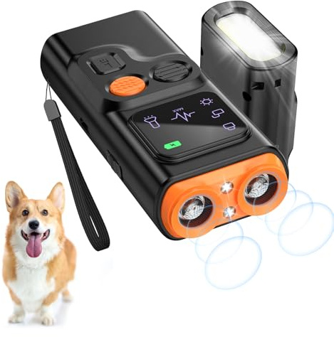 Queenmew Antibell Ultraschall Gerät, 2 Modi Anti Bell Gerät Hunde mit Stroboskop Taschenlampe, 30 Fuß Tragbares Antibell für Hunde mit Display für die Meisten Hunde im Innen- und Außenbereich