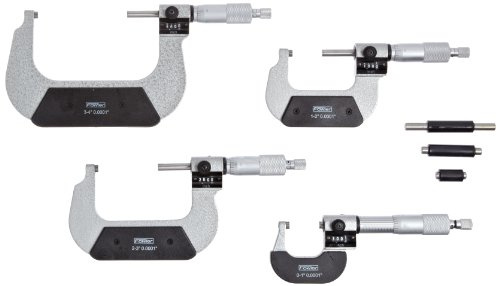 Fowler 52-224-104 Inch Outside Digit Micrometer Set, 0-4 Measuring Range, 0.0001 Graduation, Set of 4