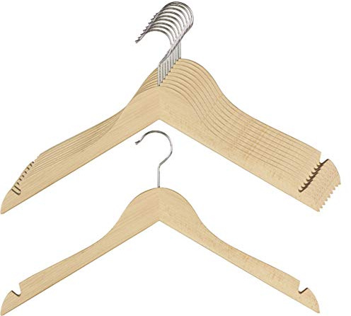 MAWA 10 Stück Kleiderbügel mit Rockeinkerbung Business RE, Hemden, Blusen, Jacketts, Umweltfreundlich, FSC® Zertifiziert, Buche, 360° Drehbar, 45 cm, Natur